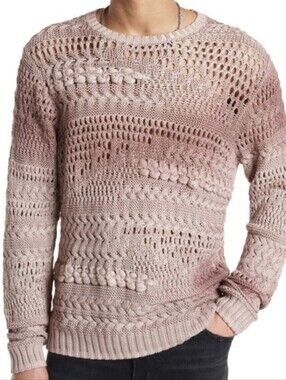 JOHN VARVATOS Leone Mixed Stitch Textured Sweater In Dried Petal Size XL NEW